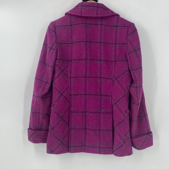 Moda International magenta pink plaid wool blend double breasted jacket coat - Picture 8 of 13